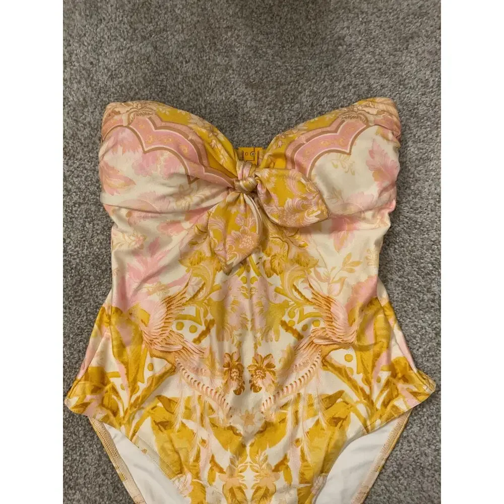 NWT Zimmermann Lyre Strapless Romantic One Piece Swimsuit Tie Front AU10, US 4-6